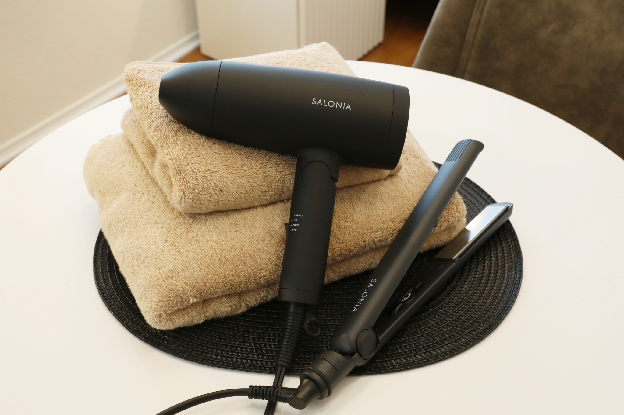 Room 401 hairdryer and towels